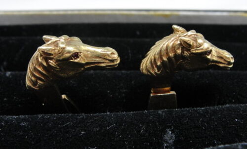 Estate Horse Head 18k Gold Cufflinks with Ruby Eyes - Horse Lover & Equestrian - 第 1/12 張圖片