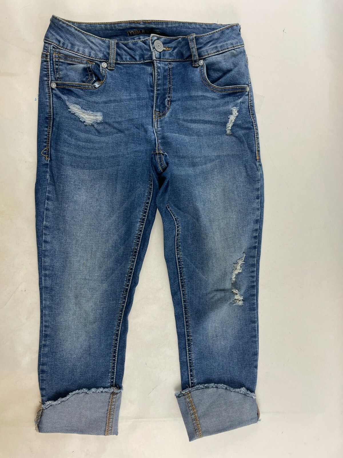 Maurices Jeans Women's Size 1/2 Blue Denim Distressed Cuffed Raw