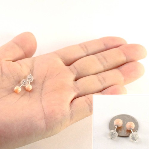 14kt White Gold 5-5.5mm Angel Skin Coral Bead Stud Earrings - Picture 7 of 11