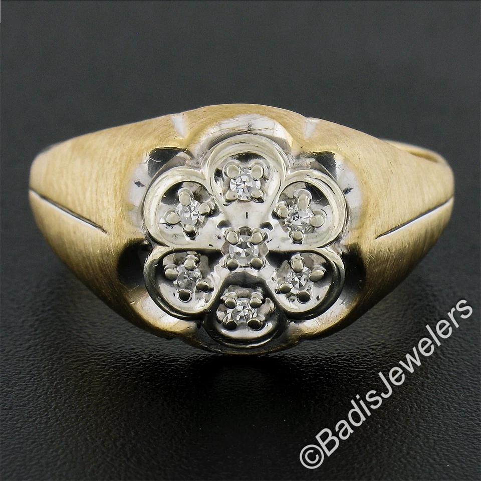 Men's 10K Two Tone Gold 0.10ctw Single Prong Diamond Matte Finish Cluster Ring - Image 3 of 4