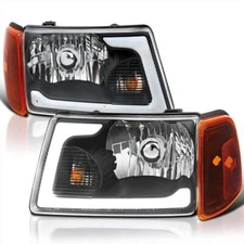 Fits 2001-2011 Ford Ranger Black Headlights+Amber Corner Lamps w/ LED Tube Pair