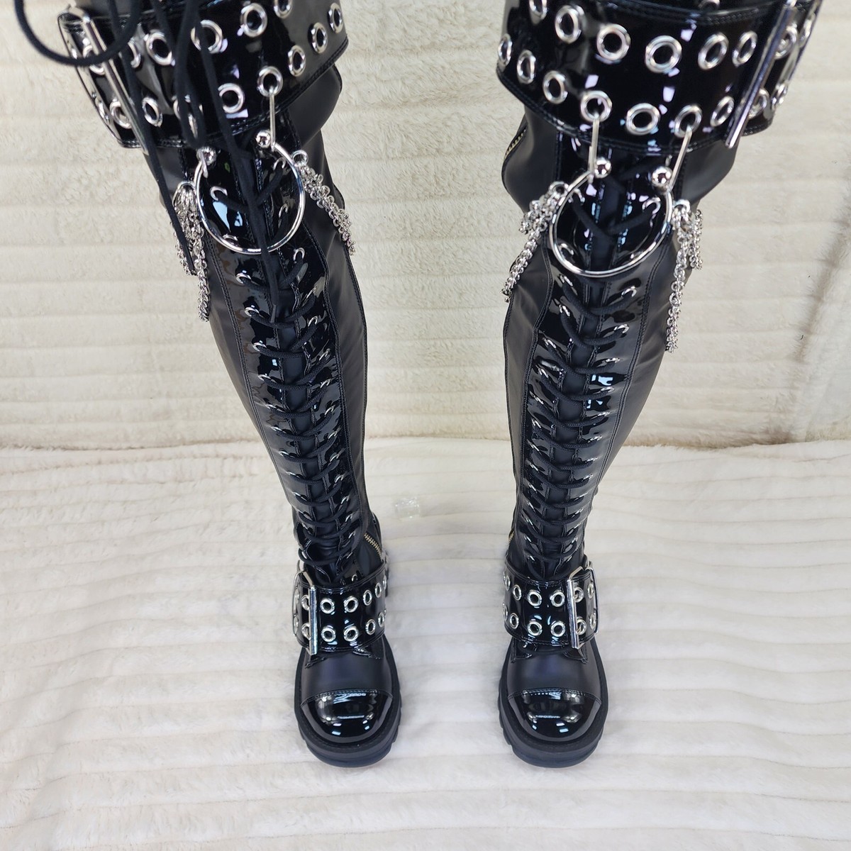 Bratty 304 Zipper Strap Buckle Biker Goth Punk Lace Up Thigh