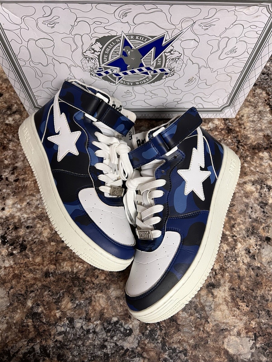 Bape bapesta Air Force 1 navy blue camo mid size 8 shark red green