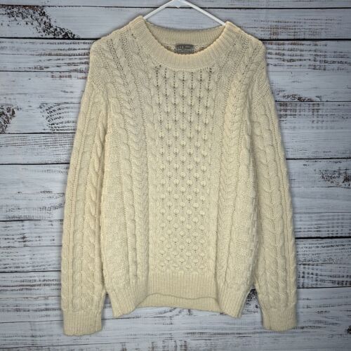 Vintage LL Bean Cream Fisherman Cable Knit Chunky… - image 1