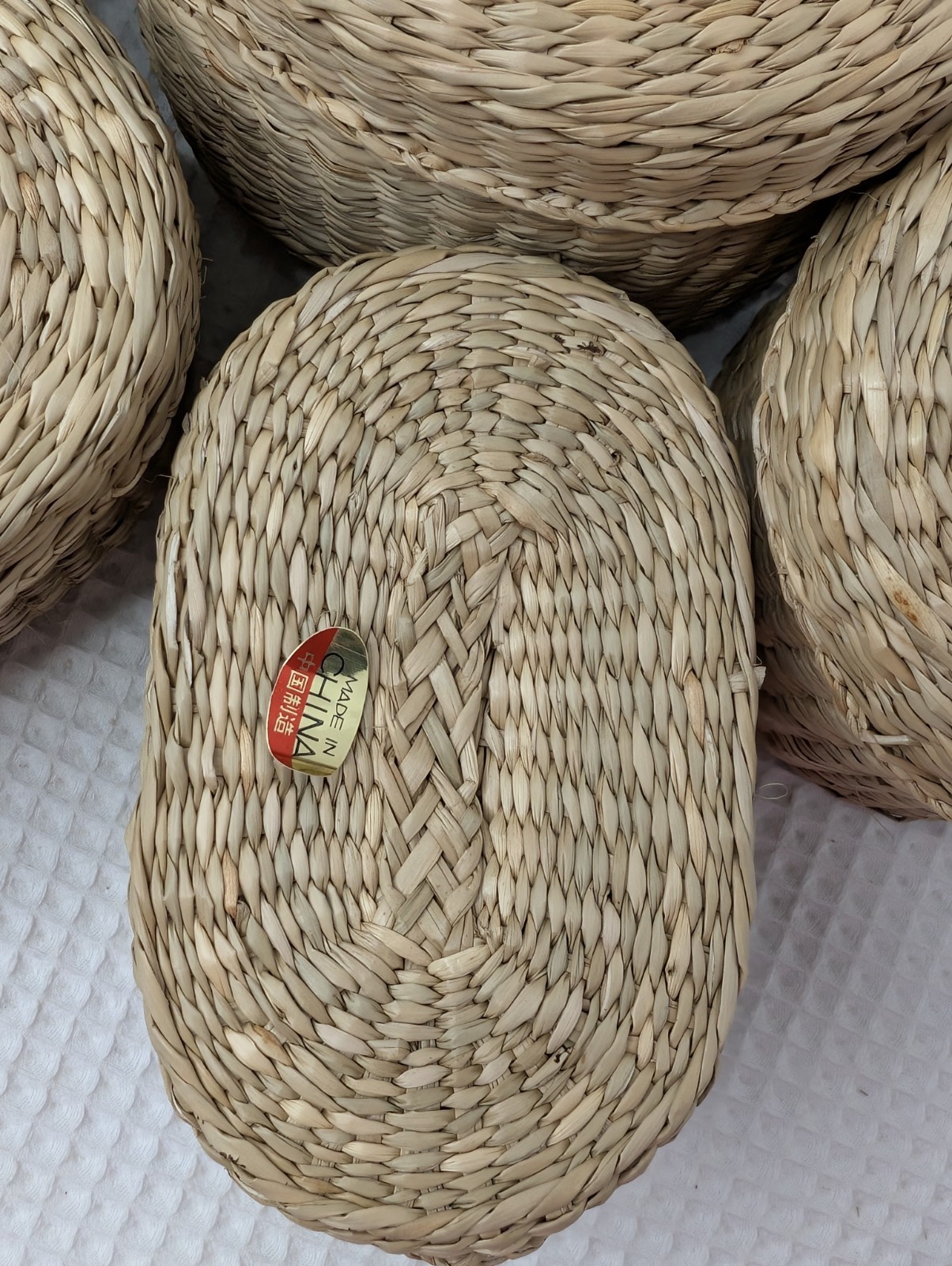 Vintage Nesting Wicker Rattan Baskets Boho Lids Handles Set of 5 Oval 7.5" to 5"