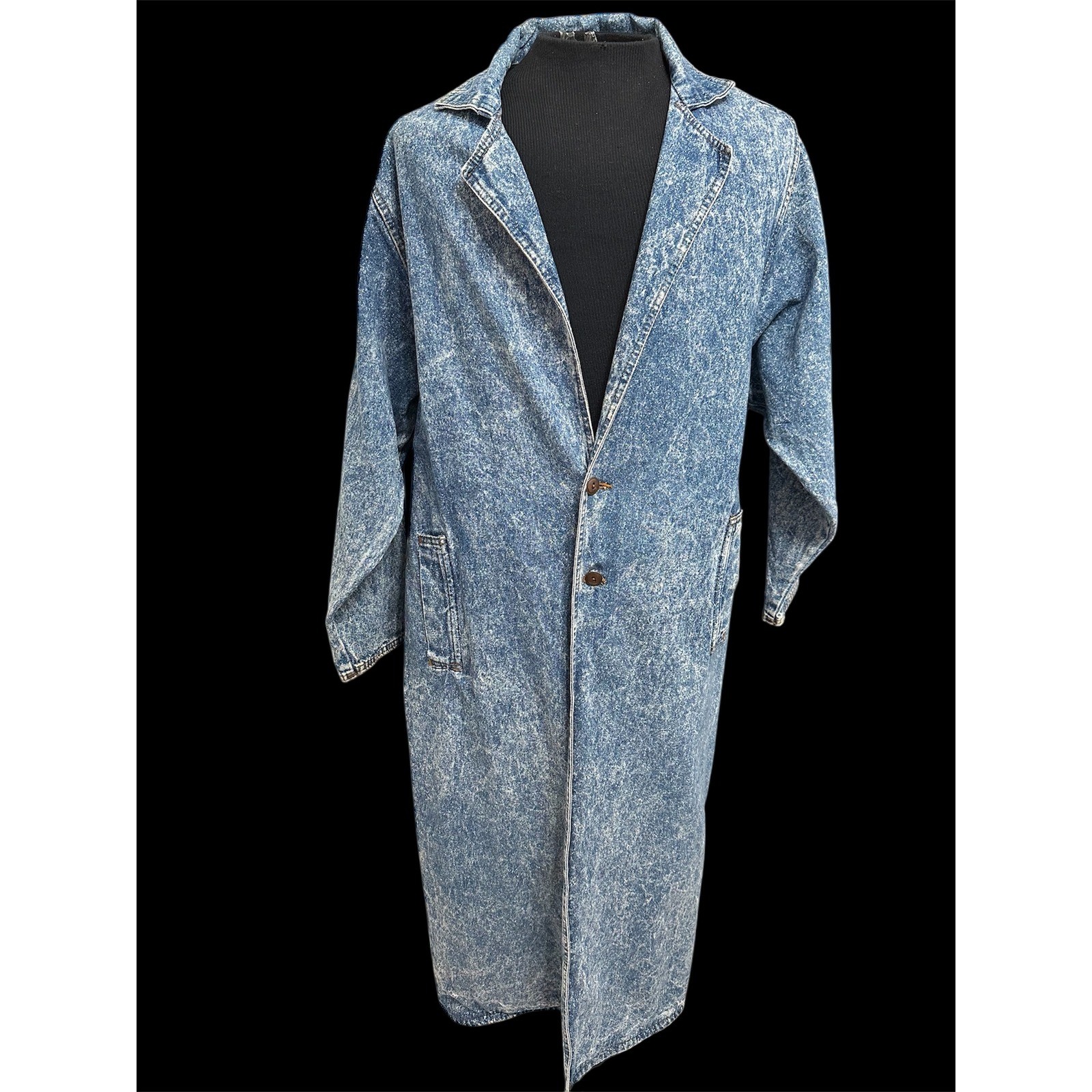 Vintage 80s Acid Wash Oversized Denim Duster Coat Long Jean Jacket XL