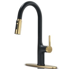 FROPO Kitchen Faucets, Black and Gold Faucet with Pull