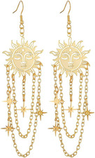 Gold Sun Moon Star Dangle Earrings for Women Bohemian Celestial Crescent Star Cr