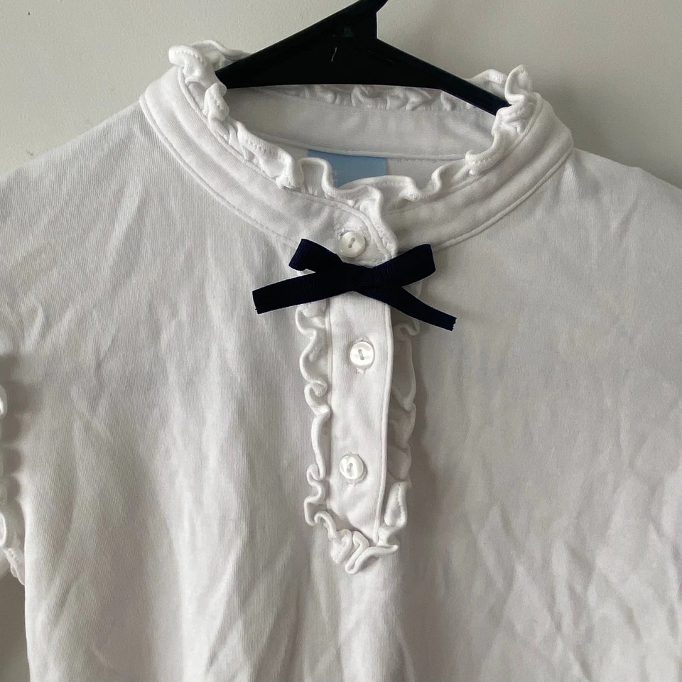 Blusa Pima con Volantes Bella Bliss Blanca Talla 8 Niñas Azul Lazo Manga Larga Foto 2 de 4