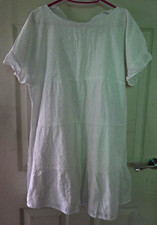 Boohoo Womens White Cotton Embroidered Square Neck Dress Short Sleeve 14