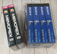 Lot of 6 Blank VHS Tapes Sealed Sony T-120VL  Memorex HS 120 Mixed Lot