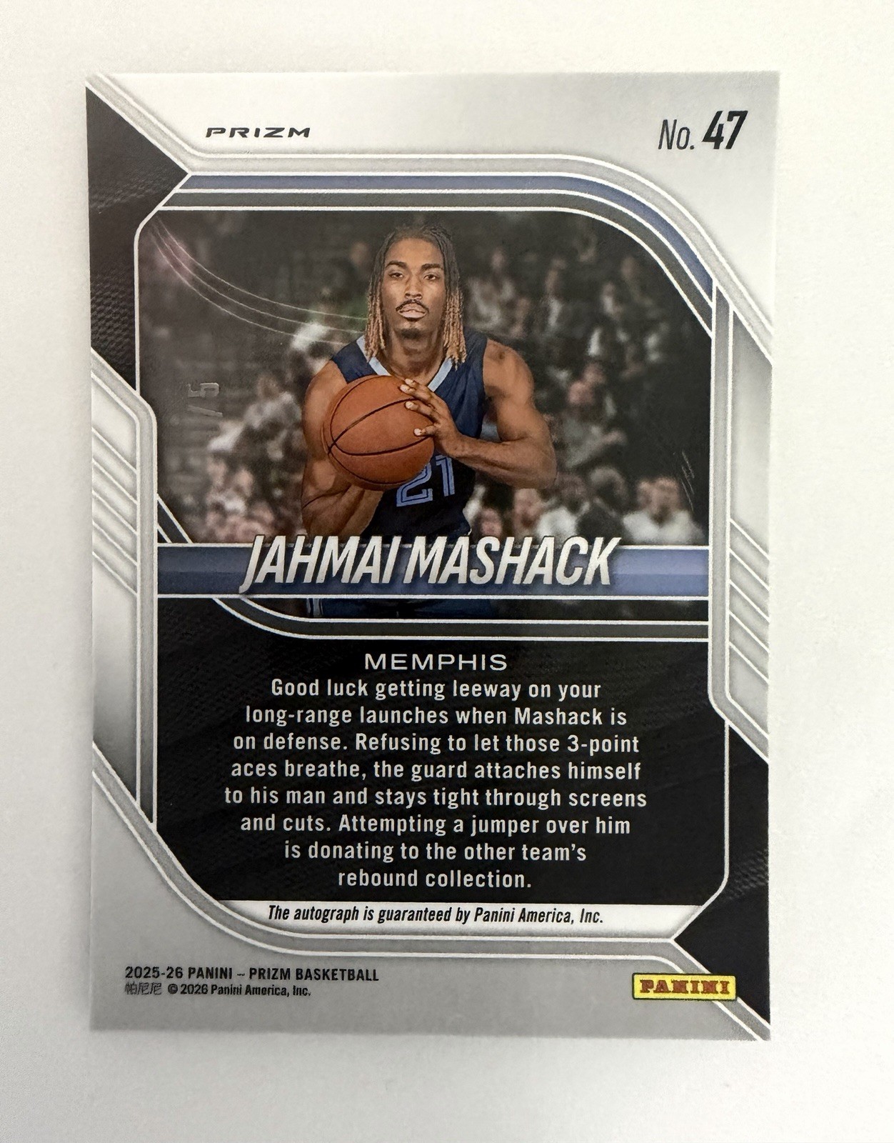2025-26 Panini Prizm Jahmai Mashack Gold Vinyl (RC) Auto /5 view 2