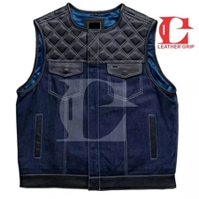 Black Leather Motorcycle Vest for Men – Diamond Design Concealed Carry Style