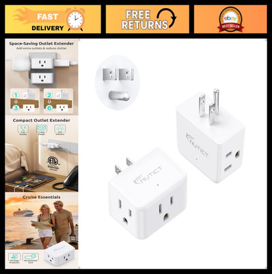 2 Pack Multi Outlet Wall Plug Extender, 3 Way Splitter for Travel & Cruise, ETL