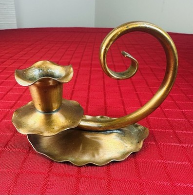 Vtg Gregorian Solid Bronze Handwrought Candlestick Holder MCM USA Scalloped