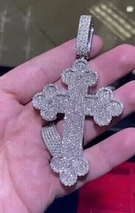 Authentic 4.00Ct Round Cut Moissanite Men's Cross Religious Pendant 14K White Gold Plated