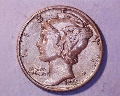 1939  Mercury Head Silver Dime    AU**129-6A