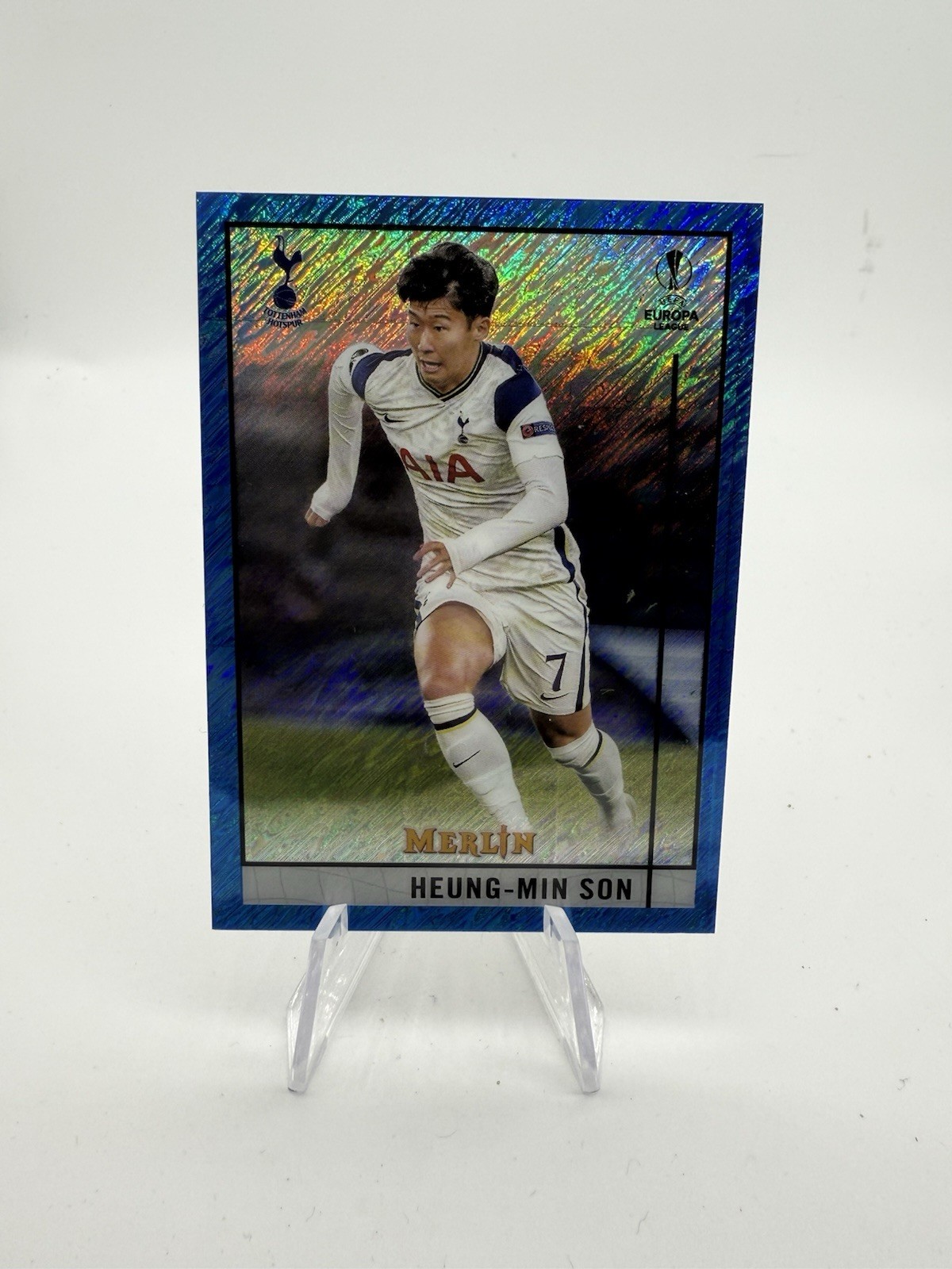 Heung-Min Son 2020-21 Topps Merlin Chrome UEFA Europa League Blue Shimmer /75