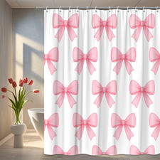 Charming Pink Bow Shower Curtain for Cute Bathroom Decor