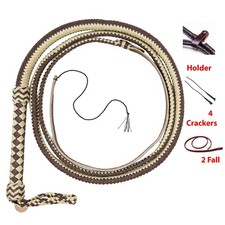 Bull Whip - Brown  Tan Paracord Nylon on Leather 16 Ply - 4ft to 14ft Handmade
