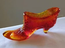 Vintage LE Smith Amberina Glass Daisy and Button Slipper Shoe Boot Glows!