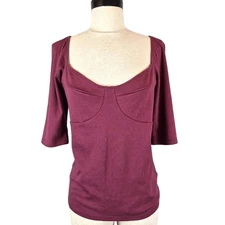 Gap Modern Tee Corset Shirt Womens Large Burgundy 3/4 Sleeve Sweetheart Top