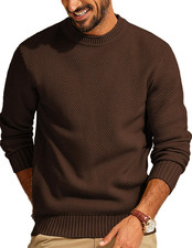 Mens Sweater Waffle Knit Crewneck Sweater Textured Long Sleeve Pullover