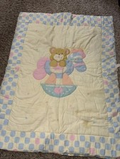 Vtg Dundee Mills Pastel Teddy Bear Rocking Horse Baby Blanket Crib Comforter