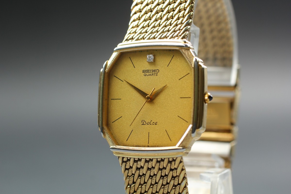 Vintage 1983 Exc+5 Seiko Dolce 7731-5000 Diamond Gold Quartz Mens