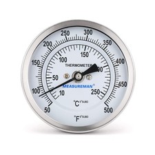 Stainless Steel Bimetal Thermometer 3-Inch Dial 4-Inch Stem 50-500 F 1/2" NPT