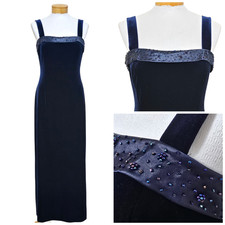 Adrianna Papell Occasion Dress Sz 10P XL Maxi Blue Babydoll Velvet Event Holiday