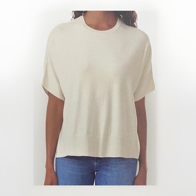 Splendid Women's Short Sleeve Knit Top, Cream, XL