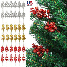 10Pcs DIY Decor Xmas Tree Wreath Artificial Christmas Glitter Berries Stems USA