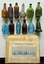 1960’s Vintage Box Of 12 Old Time Miniature Apothecary Bottles Bitters Tonic