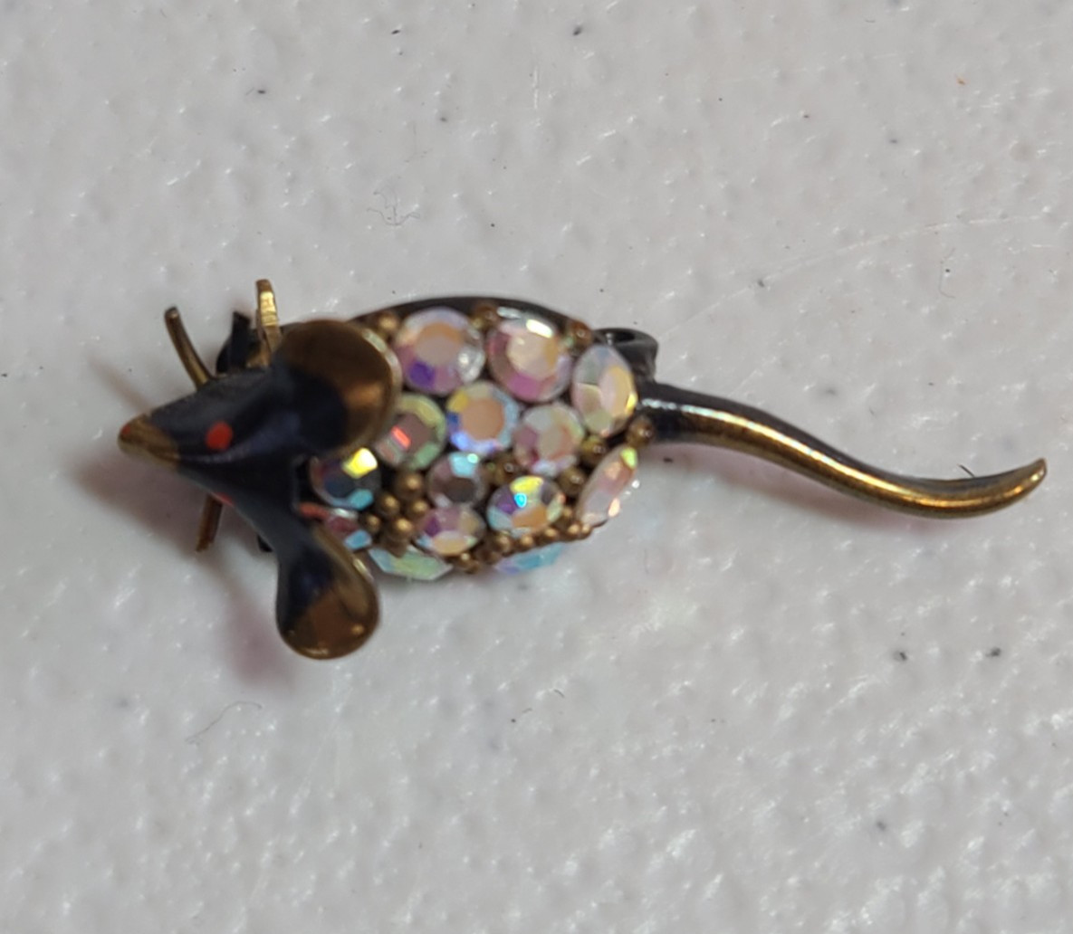 Tiny AB Crystal Rhinestone Mouse Pin Vintage 1980… - image 2
