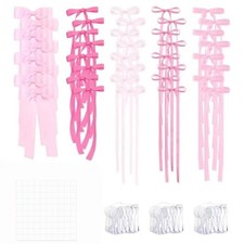 40pcs Pink Bow Birthday Decorations, Satin Ribbon Bow Garland, 5 Sizes Pink B...