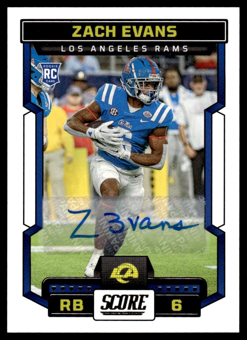 2023 Score Zach Evans Rookie Auto Los Angeles Rams #319