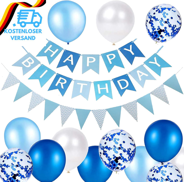 Luftballons Geburtstag Dekoration Set, Blau WeißE Geburtstagsdeko Happy Birthday-image