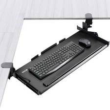 VIVO Premium Height Adjustable Clamp-on Tilting Computer Keyboard and Mouse Tray