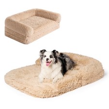 Foldable XXL Dog Bed for Large Sized Dog, 54"x38"x7.5" Faux Fur Fluffy Pet Co...