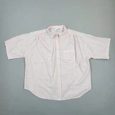 Vtg 80s Laura Mae Womens Pink Heart Eyelet Button Down Blouse Sz L 38 USA MADE