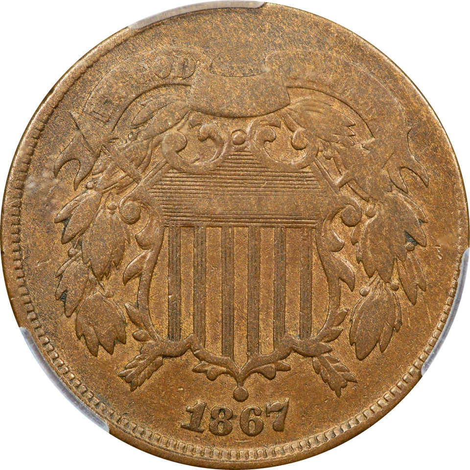 1867 Two Cents 2c Doubled Die CACG F15 BN CAC - Image 4 of 4