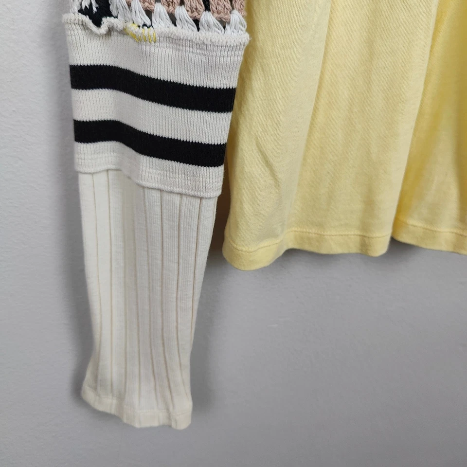 Blusa feminina Free People We The Free Granny quadrada de crochê XS malha boêmia amarela - Imagem 4 de 4