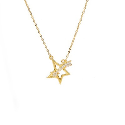Gold Plated 925 Silver Necklace with Fixed Star & Shooting Stars