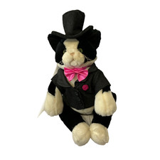 Vintage Build a Bear Black & White Tuxedo Cat - Top Hat - Pink Bow Tie