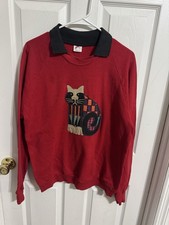 Vintage Patchwork Cat Sweatshirt Women  s Size XL Granny Core Made In The USA