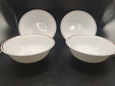Vintage Corning Corelle Burgundy Rose Red Band Cereal Soup Bowls Set of 4