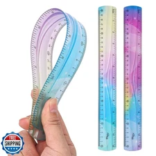 Grevosea 2-Piece 30cm/12inch Flexible Shatterproof Plastic Ruler - Colorful, 