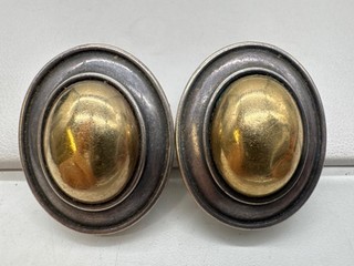 Vintage 14K Gold & 925 Silver Two Tone Clip In Earrings 1.25” Tarnished 15.85g