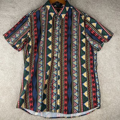 Mcedar Aztec Polo Button Up Mens Size Small Shirt Festive Mexican All Over Print